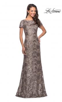Picture of: Floor Length Short Sleeve Lace Dress in Cocoa, Style: 27884, Main Picture