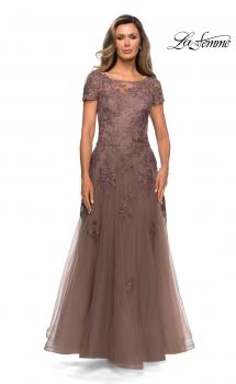 Picture of: A-line Formal Gown with Floral Lace Appliques in Cocoa, Style: 27958, Main Picture