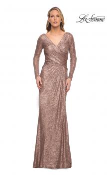 Picture of: Metallic Sequin Dress with Long Sleeves and V Neck in Brown, Style: 30310, Main Picture