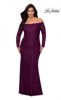 Picture of: Long Sleeve Off The Shoulder Lace Plus Size Dress in Burgundy, Style: 28859, Main Picture