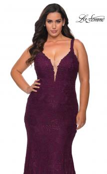 Picture of: Neon Plus SIze Prom Dress with Lace Up Back in Burgundy, Style: 29052, Main Picture
