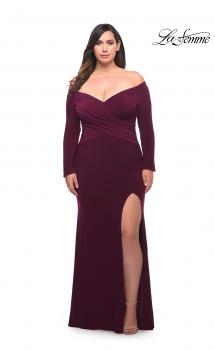 Picture of: Long Sleeve Off the Shoulder Plus Size Gown in Dark Berry, Style: 29530, Main Picture