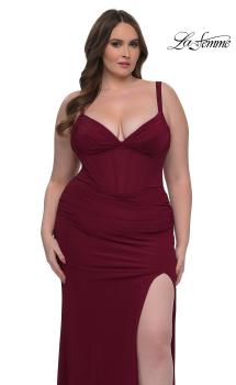 Picture of: Flattering Curve Dress with Corset Top and Ruched Skirt in Dark Berry, Style: 33015, Main Picture