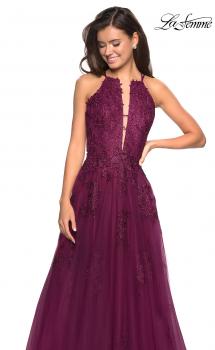 Picture of: Tulle Prom Dress with Lace Bodice and Strappy Back in Burgundy, Style: 27143, Main Picture