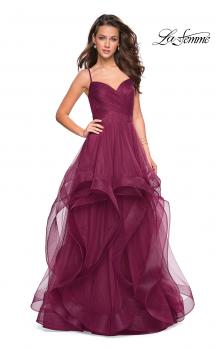 Picture of: Cascading Tulle Formal Gown with Sweetheart Neckline in Burgundy, Style: 27223, Main Picture