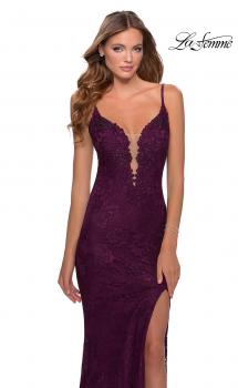 Picture of: Lace Prom Dress with Deep V-Neck and Rhinestones in Burgundy, Style: 28556, Main Picture