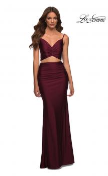 Picture of: Two Piece Jersey Long Prom Dress in Dark Berry, Main Picture
