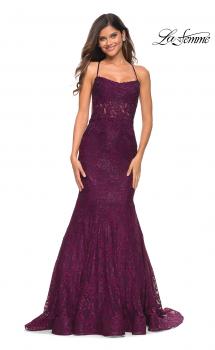 Picture of: Mermaid Lace Gown with Sheer Bodice and Open Back in Dark Berry, Main Picture