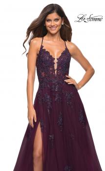 Picture of: Tulle A-line Dress with Jeweled Lace Appliques in Dark Berry, Main Picture