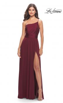 Picture of: Chic One Shoulder Long Jersey Gown with Defined Waist in Dark Berry, Style: 31170, Main Picture