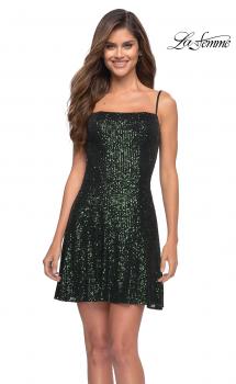 Picture of: Modern Skater Short Dress with Straight Neckline in Dark Emerald, Style 30915, Main Picture