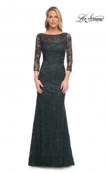 Picture of: Long Fitted Lace Gown with High Neckline and Sleeves in Green, Style: 30317, Main Picture