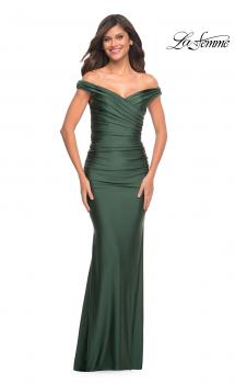 Picture of: Off the Shoulder Prom Dress with Ruching in Dark Emerald, Style: 30631, Main Picture