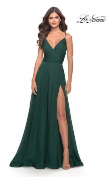 Picture of: Chiffon Dress with Pleated Bodice and Pockets in Dark Emerald, Style: 31500, Main Picture