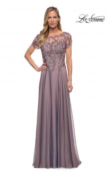 Picture of: Chiffon Evening Gown with Lace Bodice in Dark Mauve, Main Picture