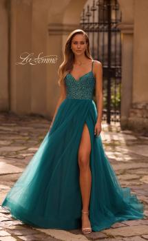 Picture of: Rhinestone Embellished Bodice Prom Dress with Full Skirt in Dark Teal, Style: 32668, Main Picture