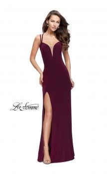 Picture of: Long Classic Prom Dress with Side Leg Slit and Deep V in Burgundy, Style: 25648, Main Picture
