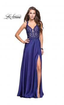 Picture of: Beaded and Embroidered Lace Prom Dress with Slit in Dark Blue, Style: 26124, Main Picture