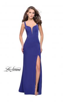 Picture of: Long Jersey Prom Dress with Metallic Beading and Slit in Dark Periwinkle, Style: 25623, Main Picture