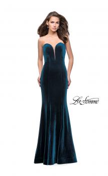 Picture of: Strapless Velvet Mermaid Dress with Strappy Back in Dark Teal, Style: 25158, Main Picture