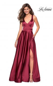 Picture of: Metallic Satin Dress with Wrap Around Top and Pockets in Deep Red, Style: 27487, Main Picture