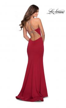 Picture of: Long Jersey Prom Dress with Beaded Strappy Back in Deep Red, Style: 28526, Main Picture