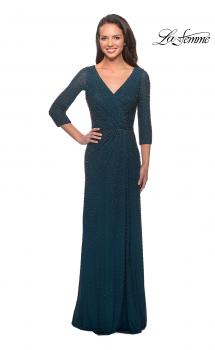 Picture of: Floor Length Beaded Gown with Three Quarter Sleeves in Deep Teal, Style: 25030, Main Picture
