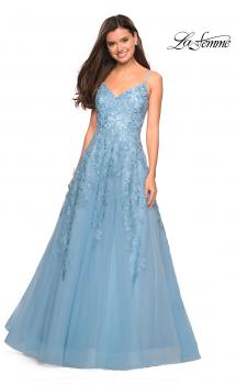 Picture of: Floral Embellished A-Line Tulle Prom Dress in Dusty Blue, Style: 27819, Main Picture