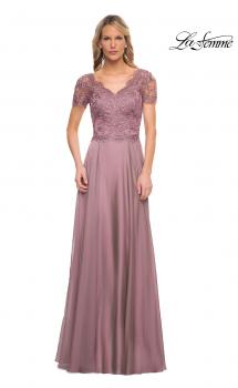 Picture of: Long Chiffon Dress with Lace Bodice and Pockets in Dusty Lilac, Style: 27098, Main Picture