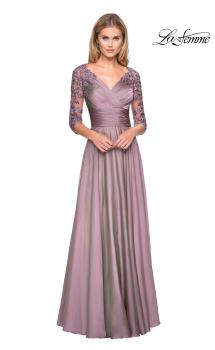 Picture of: Floor Length Chiffon Dress with Lace Sleeves in Dusty Lilac, Style: 27153, Main Picture