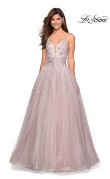 Picture of: Tulle Ball Gown with Beaded Bust Detail and Strappy Back in Dusty Mauve, Style: 27475, Main Picture