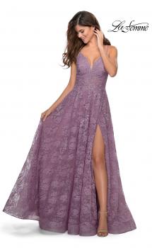 Picture of: Floral A-line Prom Gown with Sheer Bodice and Pockets in Dusty Mauve, Style: 28386, Main Picture