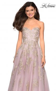 Picture of: Floral Embellished Strapless Prom Gown in Dusty Pink, Style: 27731, Main Picture