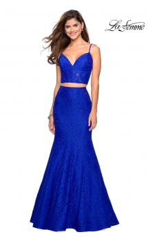 Picture of: Lace Two Piece Gown with Rhinestone Accents in Electric Blue, Style: 27589, Main Picture