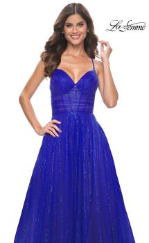 Picture of: A-Line Prom Dress with Sequin Lining and Illusion Top in Electric Blue, Style: 31986, Main Picture
