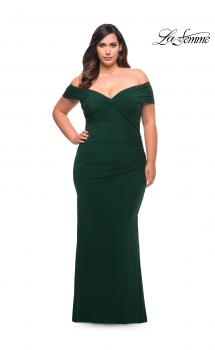 Picture of: Long Net Jersey Plus Dress with Bodice Design in Emerald, Style: 29635, Main Picture