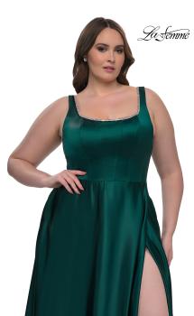 Picture of: A-line Satin Plus Prom Dress with Rhinestone Neckline in Emerald , Style: 33026, Main Picture