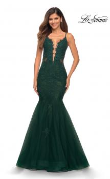 Picture of: Tulle and Lace Mermaid Gown in Jewel Tones in Emerald, Main Picture