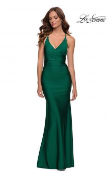 Picture of: Fitted Long Jersey Gown with Criss Cross Bodice in Emerald, Style 29848, Main Picture