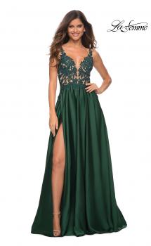 Picture of: Gorgeous Satin Gown with Sheer Lace Bodice in Emerald, Main Picture