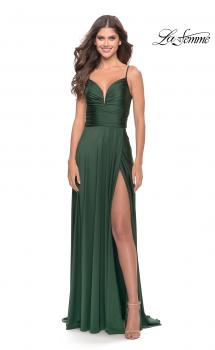 Picture of: Versatile Long Jersey Gown with V and Slit in Emerald, Style: 31090, Main Picture