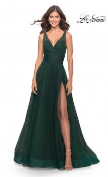 Picture of: Tulle Ball Gown with High Slit and V Neckline in Emerald, Style: 31149, Main Picture