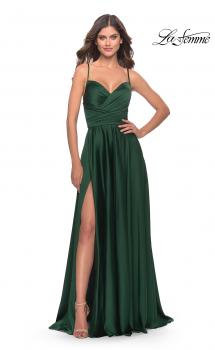 Picture of: Luxury Satin Gown with Criss Cross Bodice in Emerald, Style: 31233, Main Picture