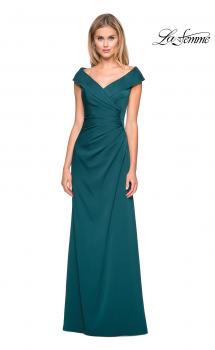 Picture of: Satin Floor Length Gown with Ruched Detailing in Evergreen, Style: 26523, Main Picture