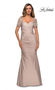 Picture of: Satin Evening Dress with Lace and Scoop Neckline in Frost Rose, Style: 27989, Main Picture