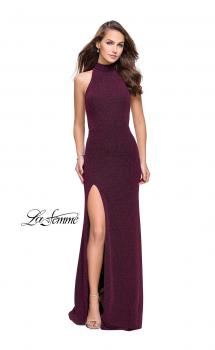 Picture of: Sparkly Jersey Long Dress with High Neckline and Front Slit in Fuchsia, Style: 25404, Main Picture