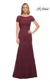 Picture of: Floor Length Lace Gown with Short Sleeves in Garnet, Style: 26875, Main Picture