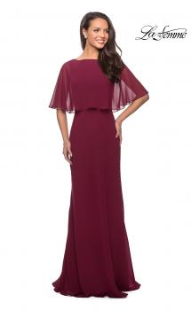 Picture of: Crepe Chiffon Dress with Sheer Cape-Like Overlay in Garnet, Style: 25204, Main Picture