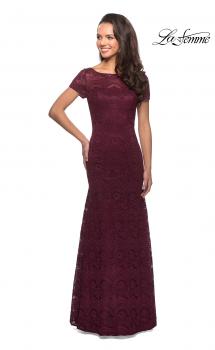 Picture of: Floor Length Lace Gown with Short Sleeves in Garnet, Style: 26875, Main Picture