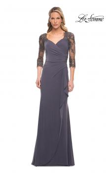 Picture of: Lace and Net Jersey Gown with Illusion Sleeves in Silver, Style: 30384, Main Picture